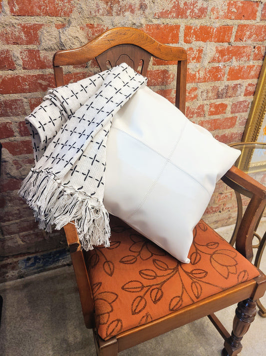 100% Leather Classic White Throw Pillow Cover - 18 x 18-Status Co. Leather Studio