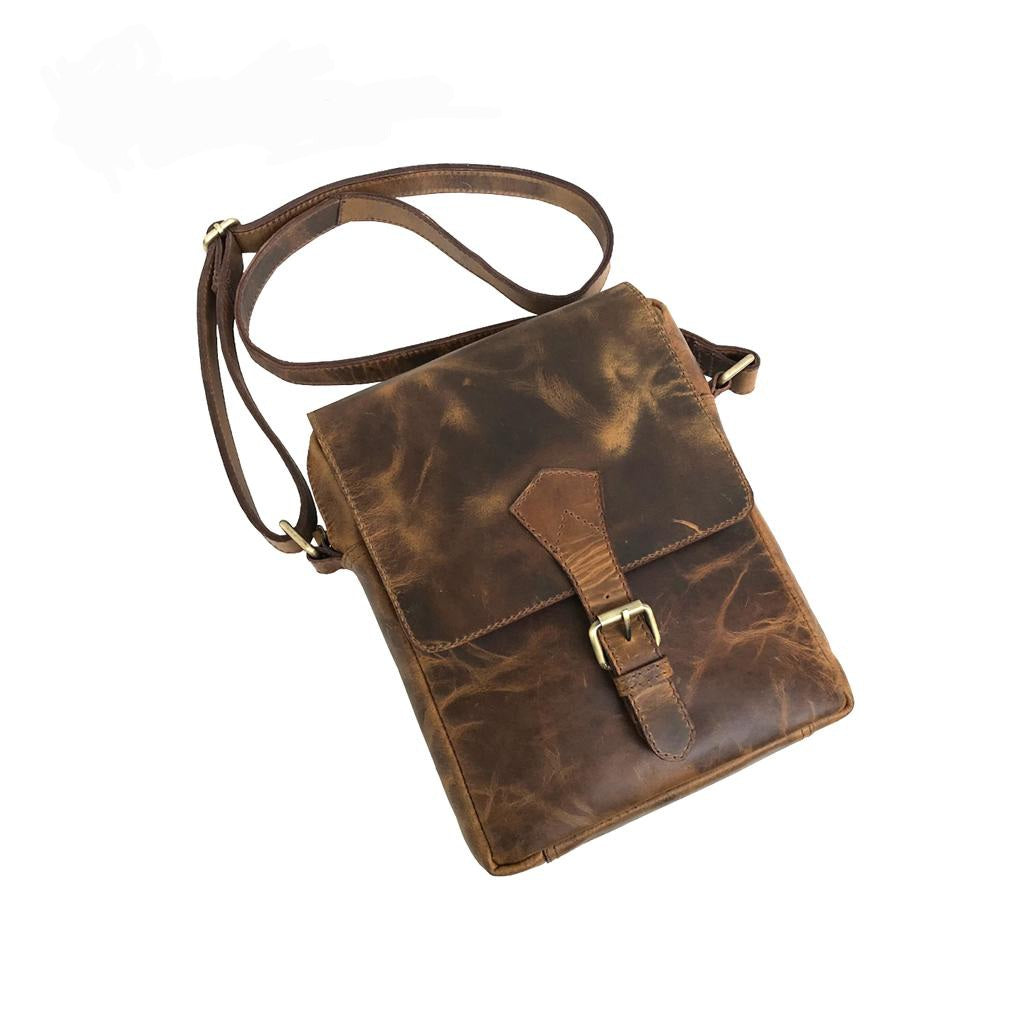Full-grain Buffalo Leather Sling Messenger Bag - Expresso Brown-Status Co. Leather Studio