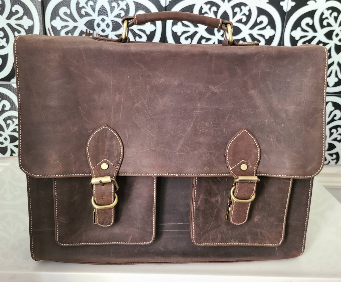 Buffalo Leather Office Messenger Bag-Status Co. Leather Studio