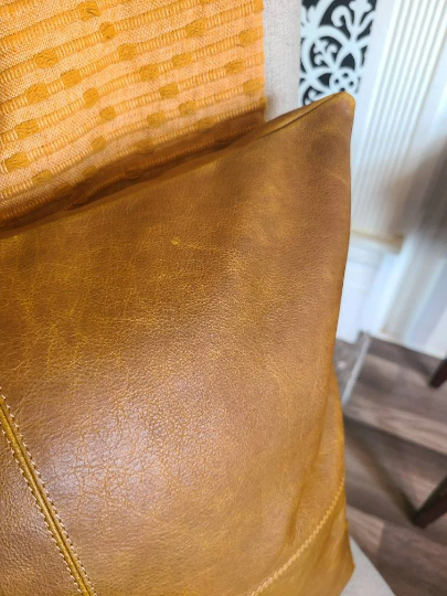 100% Leather Camel Brown Throw Pillow Cover - 16 x 16-Status Co. Leather Studio
