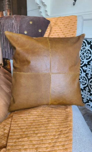 100% Leather Camel Brown Throw Pillow Cover - 16 x 16-Status Co. Leather Studio