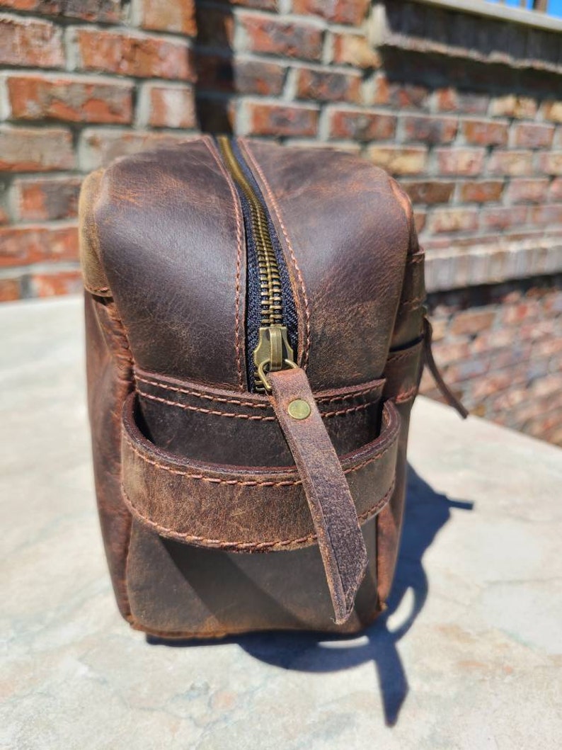 Buffalo Leather Travel Toiletry Bag - Chestnut Brown-Status Co. Leather Studio