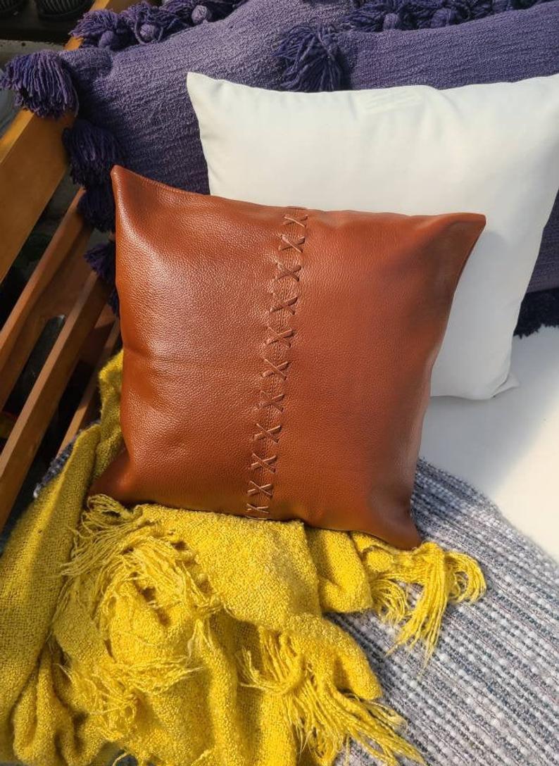 100% Leather Burnt Orange Throw Pillow Cover - 16 x 16-Status Co. Leather Studio