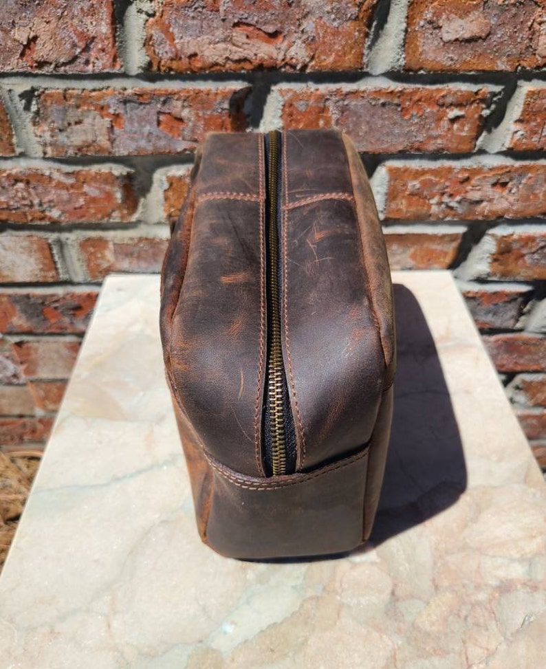 Buffalo Leather Travel Toiletry Bag - Chestnut Brown-Status Co. Leather Studio