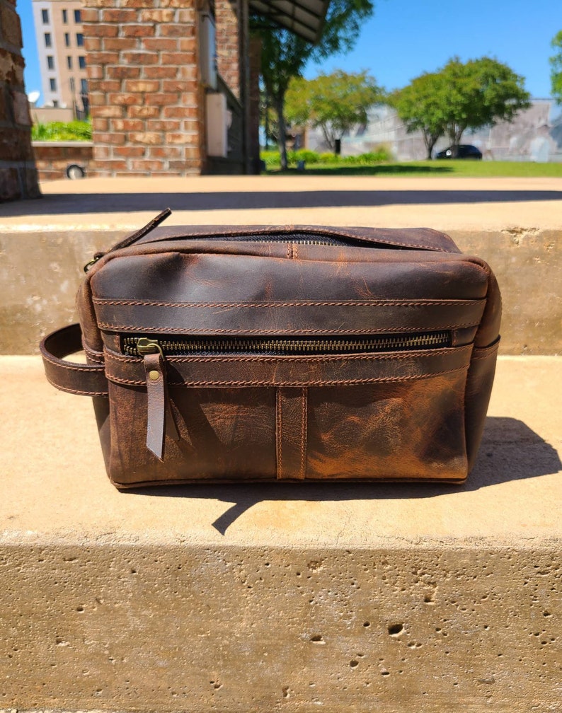 Buffalo Leather Travel Toiletry Bag - Chestnut Brown-Status Co. Leather Studio