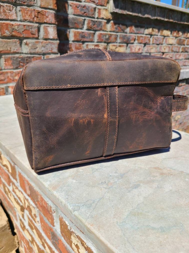 Buffalo Leather Travel Toiletry Bag - Chestnut Brown-Status Co. Leather Studio