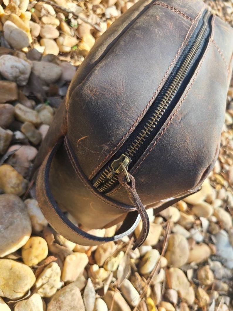 Buffalo Leather Travel Toiletry Bag - Chestnut Brown-Status Co. Leather Studio