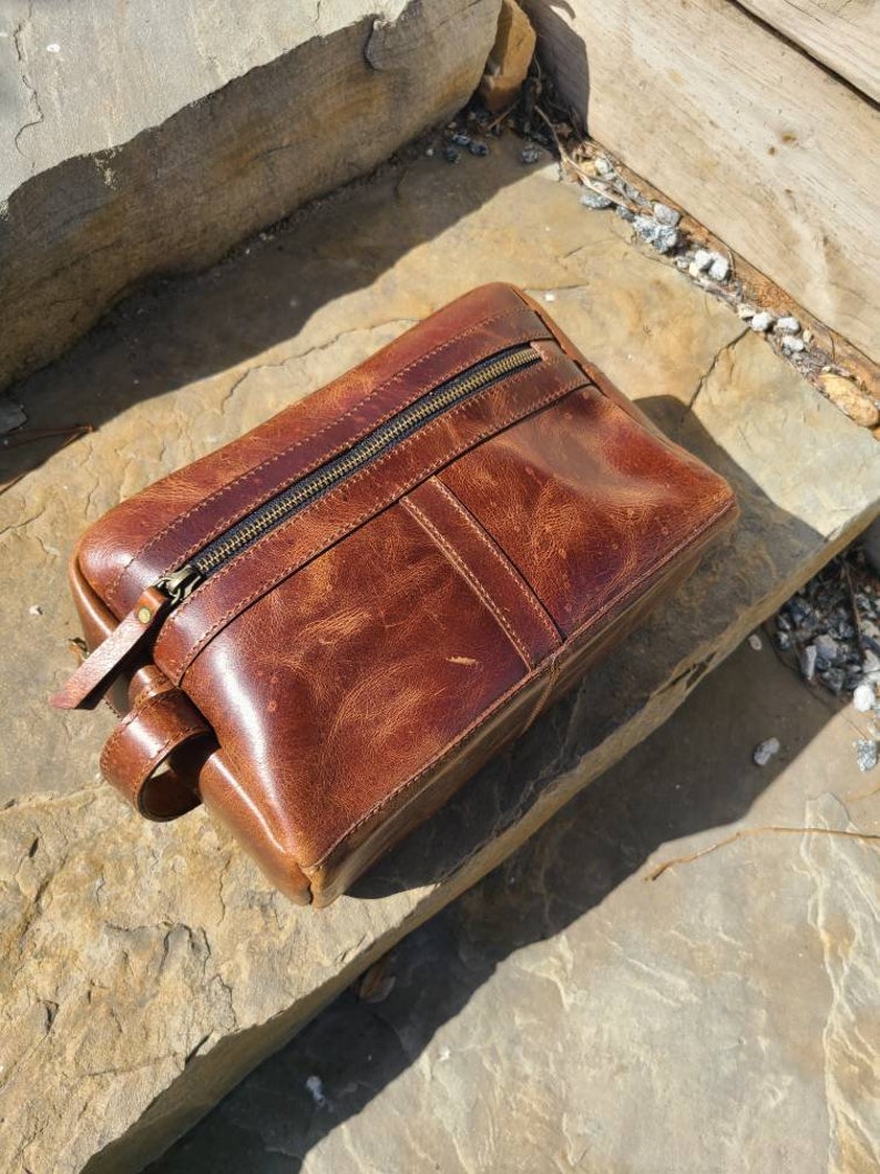 Buffalo Leather Travel Toiletry Bag - Cognac Brown-Status Co. Leather Studio