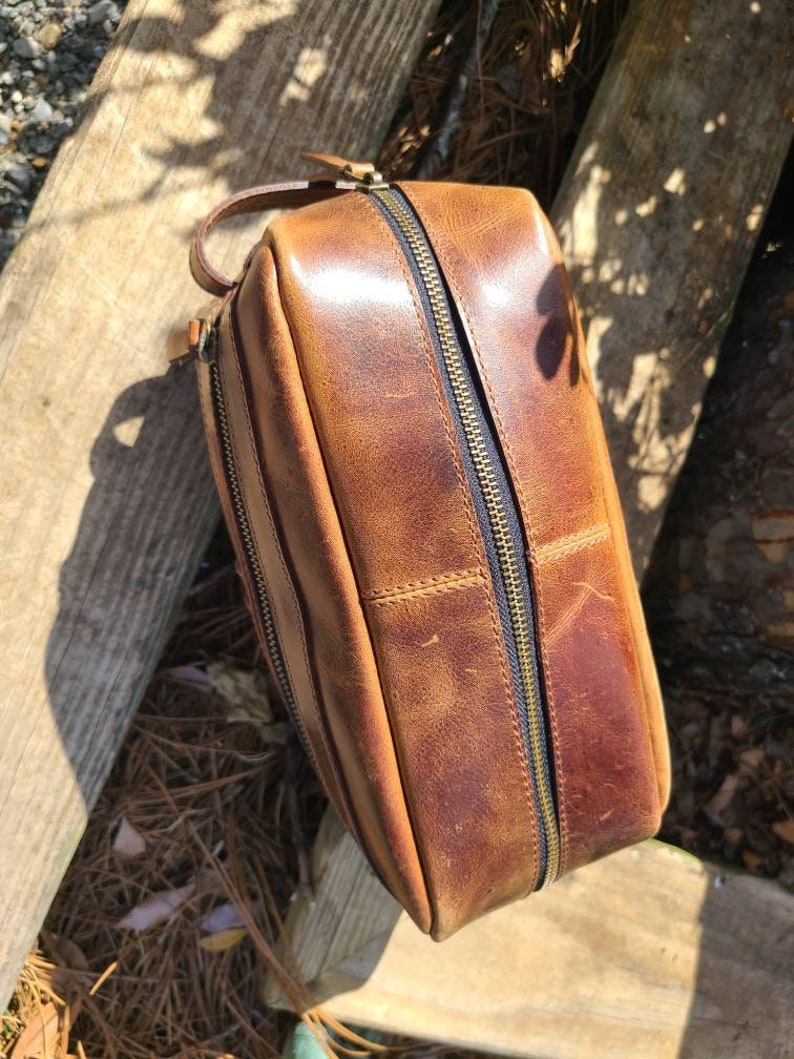 Buffalo Leather Travel Toiletry Bag - Cognac Brown-Status Co. Leather Studio