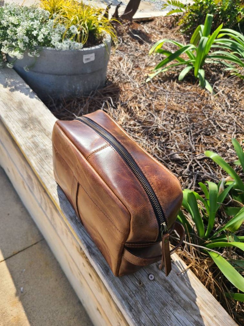 Buffalo Leather Travel Toiletry Bag - Cognac Brown-Status Co. Leather Studio
