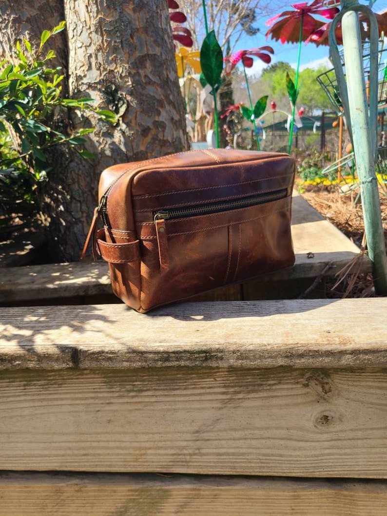 Buffalo Leather Travel Toiletry Bag - Cognac Brown-Status Co. Leather Studio