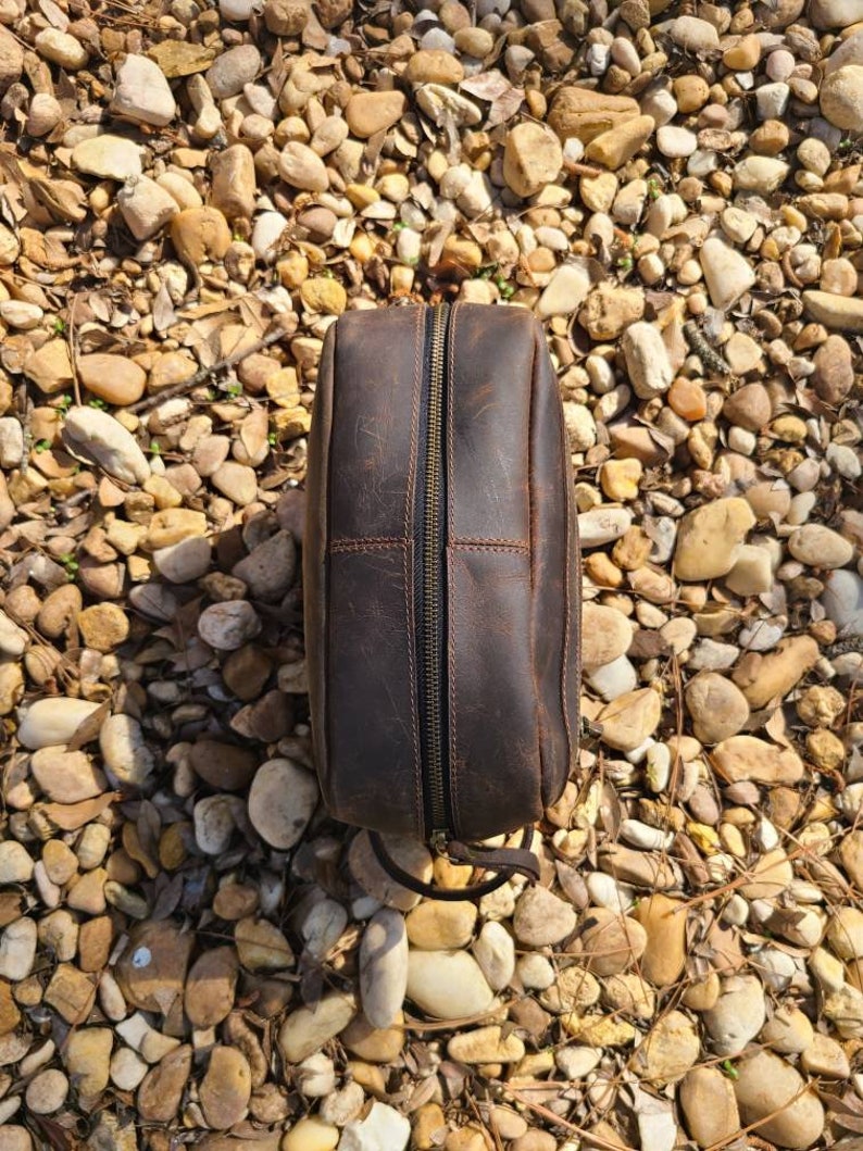 Buffalo Leather Travel Toiletry Bag - Chestnut Brown-Status Co. Leather Studio
