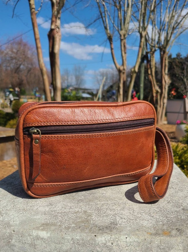 Leather Toiletry Bag - Travel Pouch - Cognac Brown-Status Co. Leather Studio