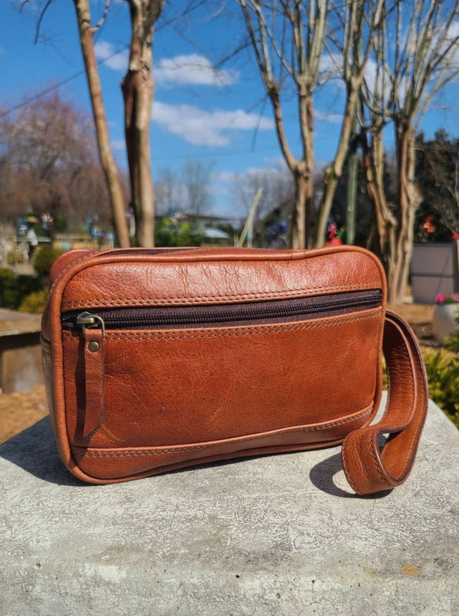 Leather Toiletry Bag - Travel Pouch - Cognac Brown-Status Co. Leather Studio