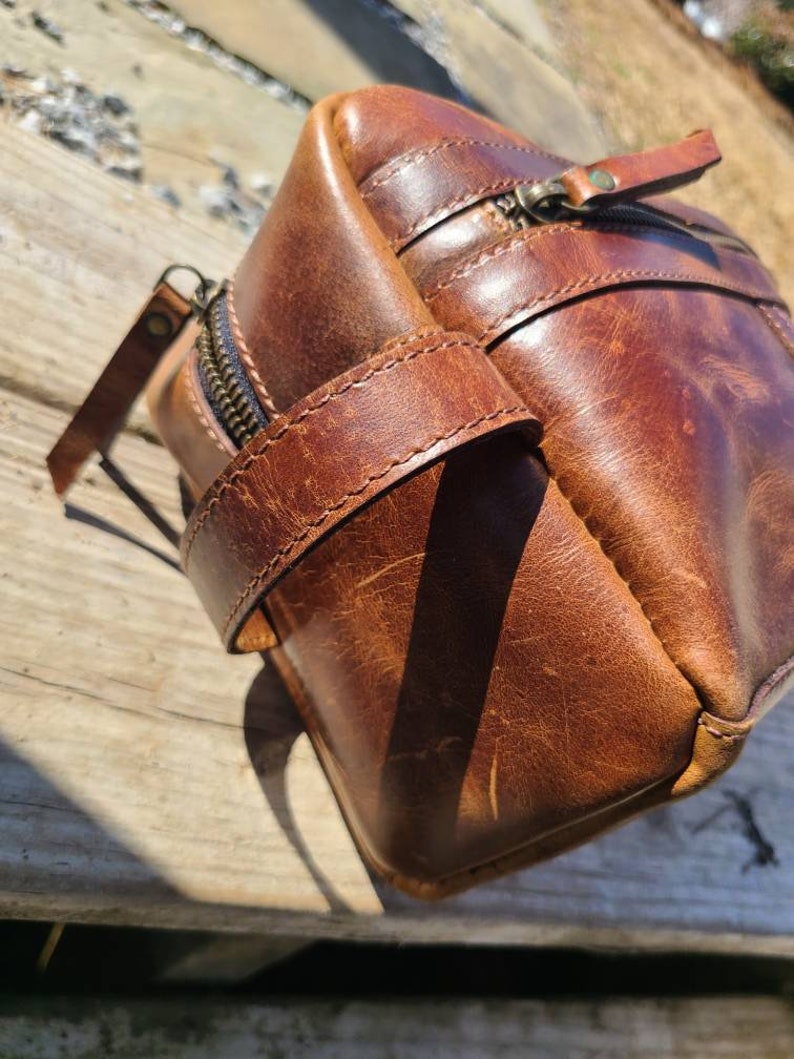 Buffalo Leather Travel Toiletry Bag - Cognac Brown-Status Co. Leather Studio