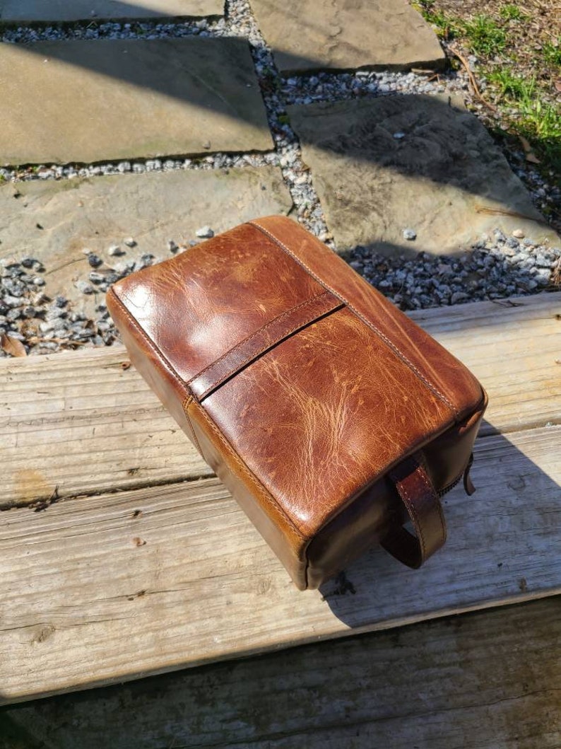 Buffalo Leather Travel Toiletry Bag - Cognac Brown-Status Co. Leather Studio