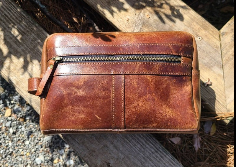 Buffalo Leather Travel Toiletry Bag - Cognac Brown-Status Co. Leather Studio