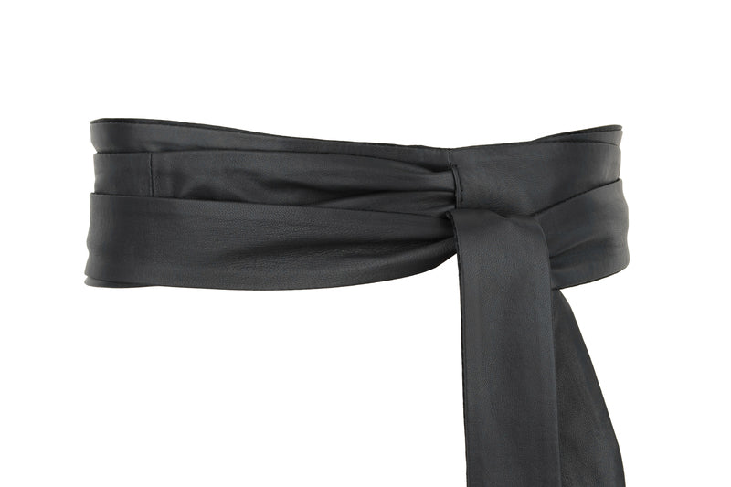Ladies Nappa Lambskin Leather Obi Wrap Belt, Ultra Soft Sheepskin Kimono Belt, Women's Leather Sash Belt, One Size Fits All Belt-Status Co. Leather Studio