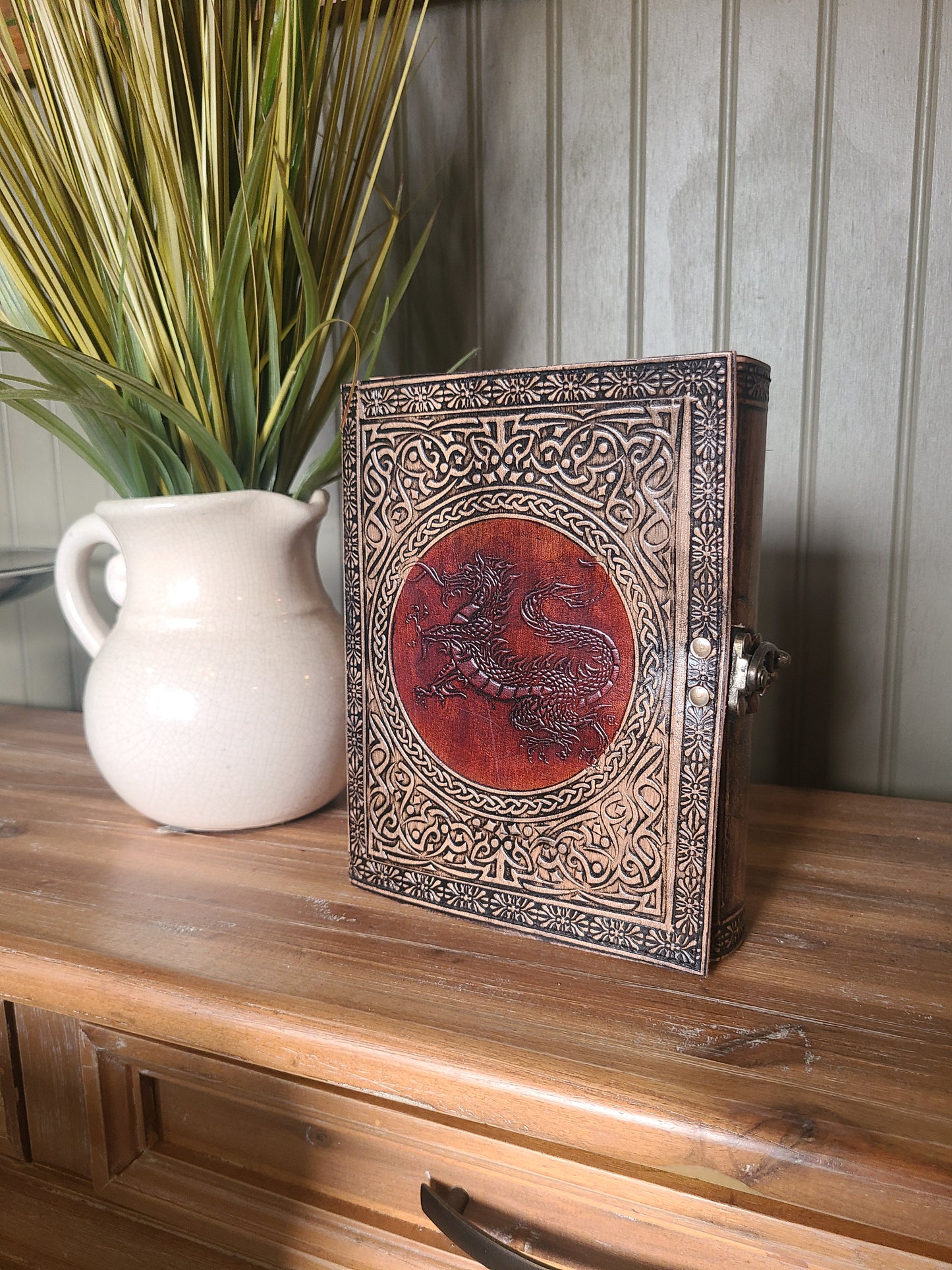 Medieval Dragon Leather Writing Journal - Red and Tan