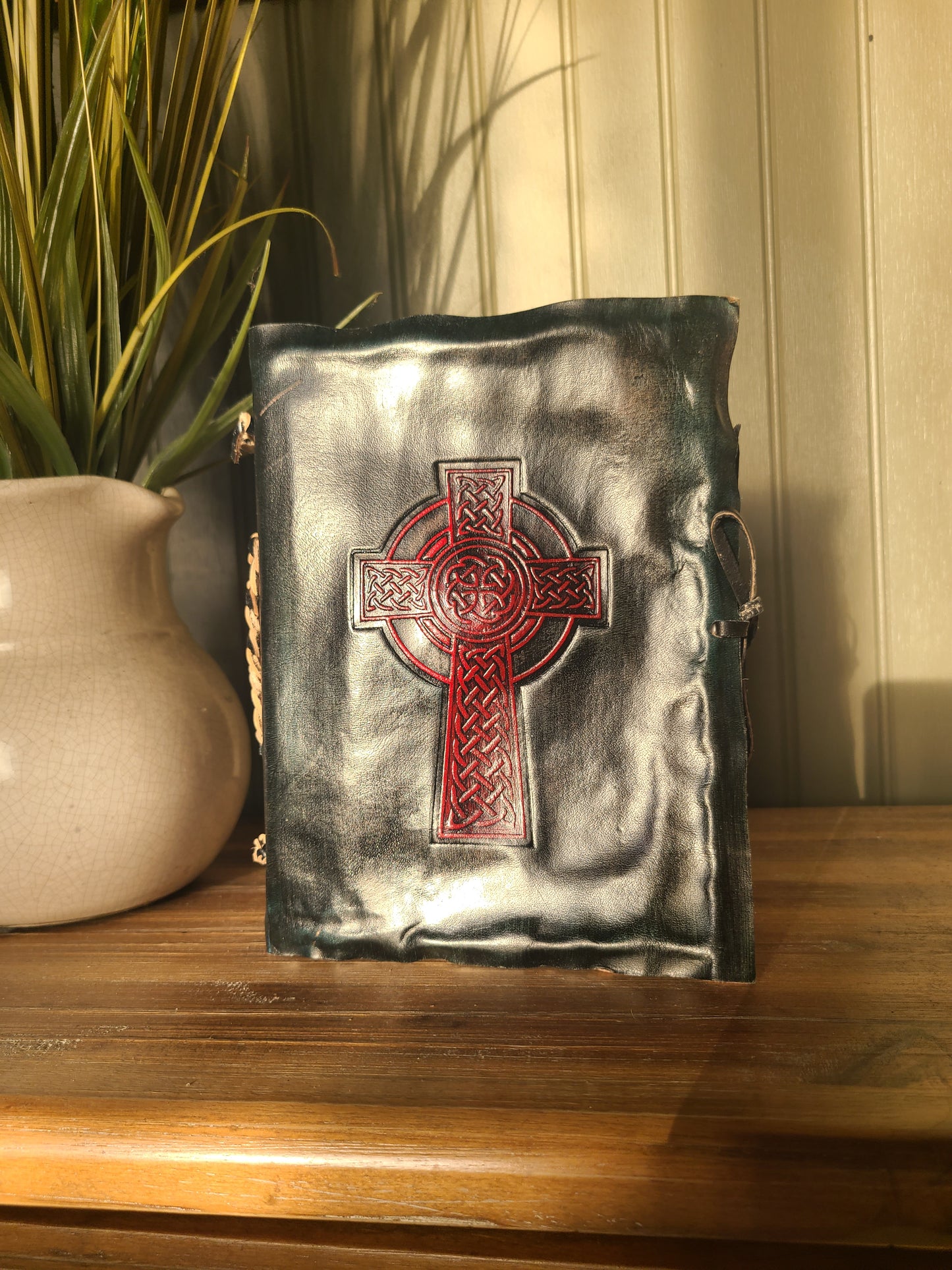 Celtic Cross Leather Writing Journal - Black and Red-Status Co. Leather Studio