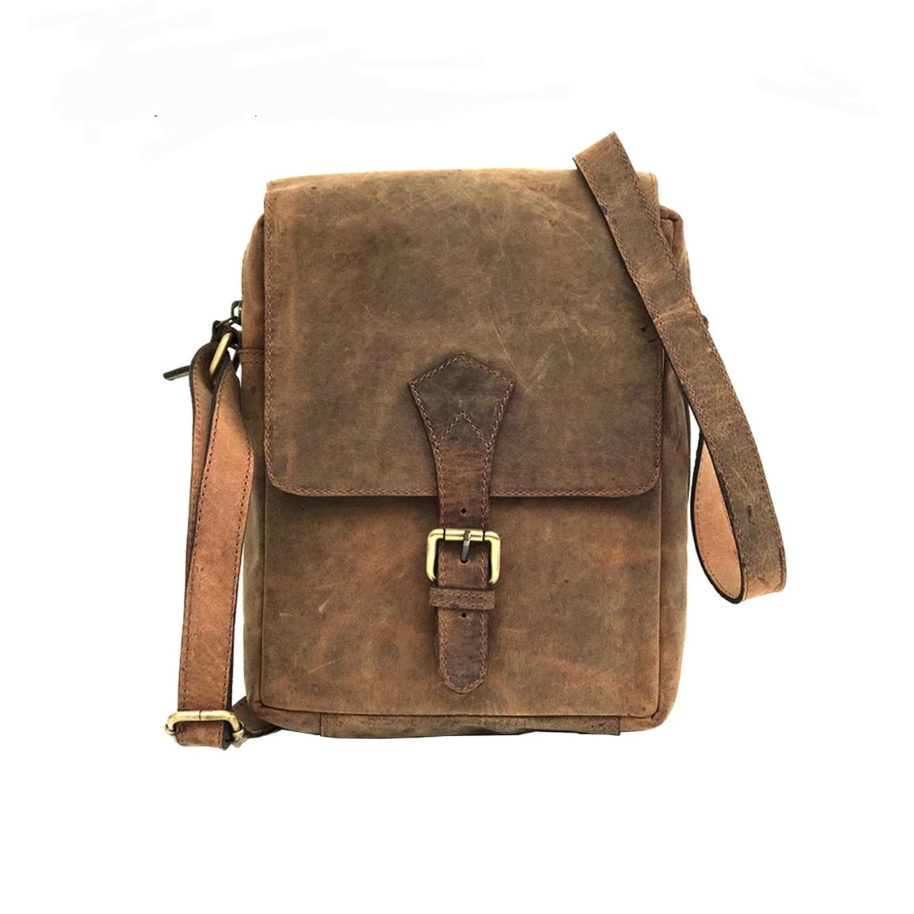 Full-grain Buffalo Leather Sling Messenger Bag - Rustic Brown-Status Co. Leather Studio