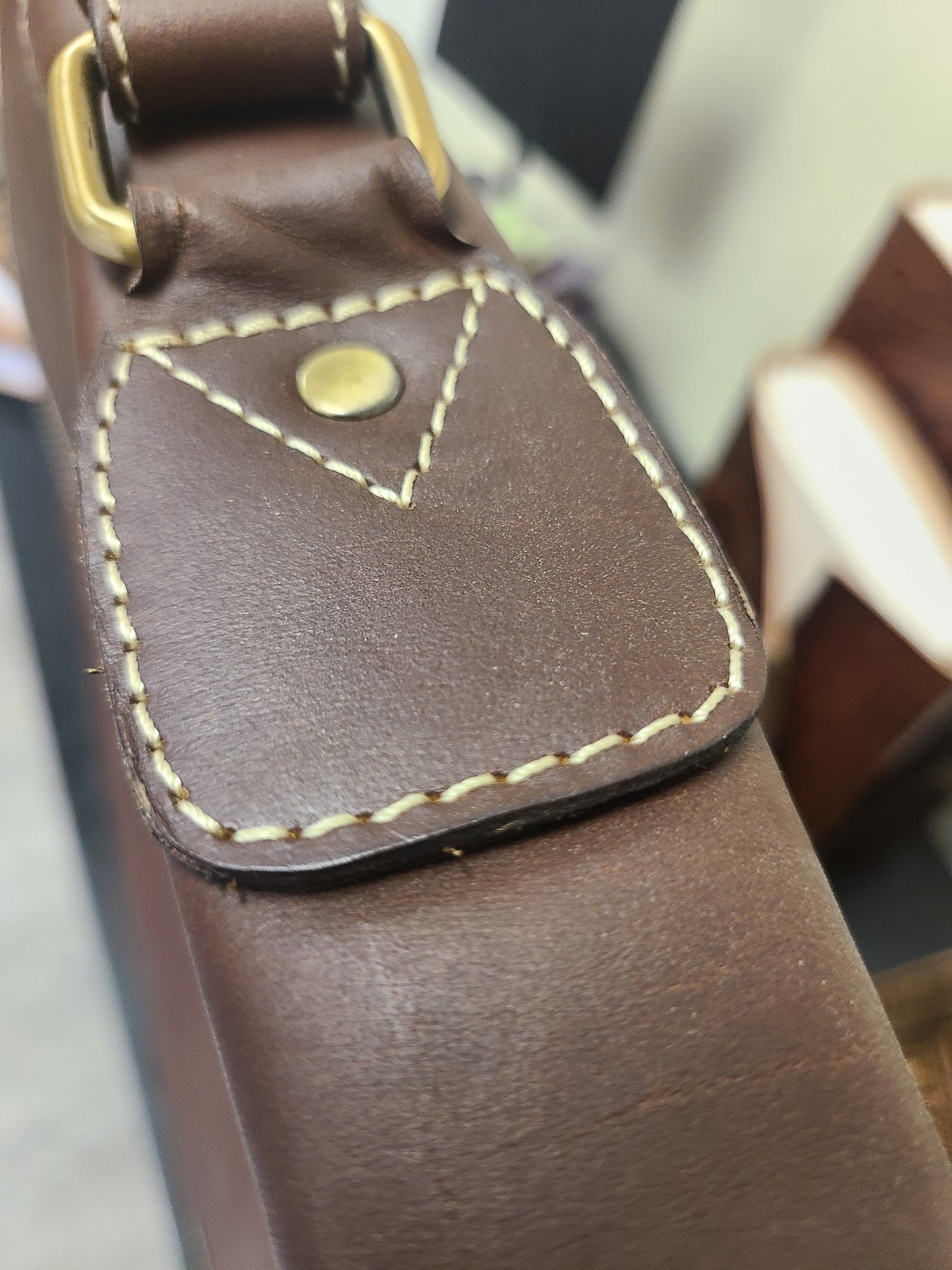 Leather Stitched Messenger Bag - Chocolate-Status Co. Leather Studio