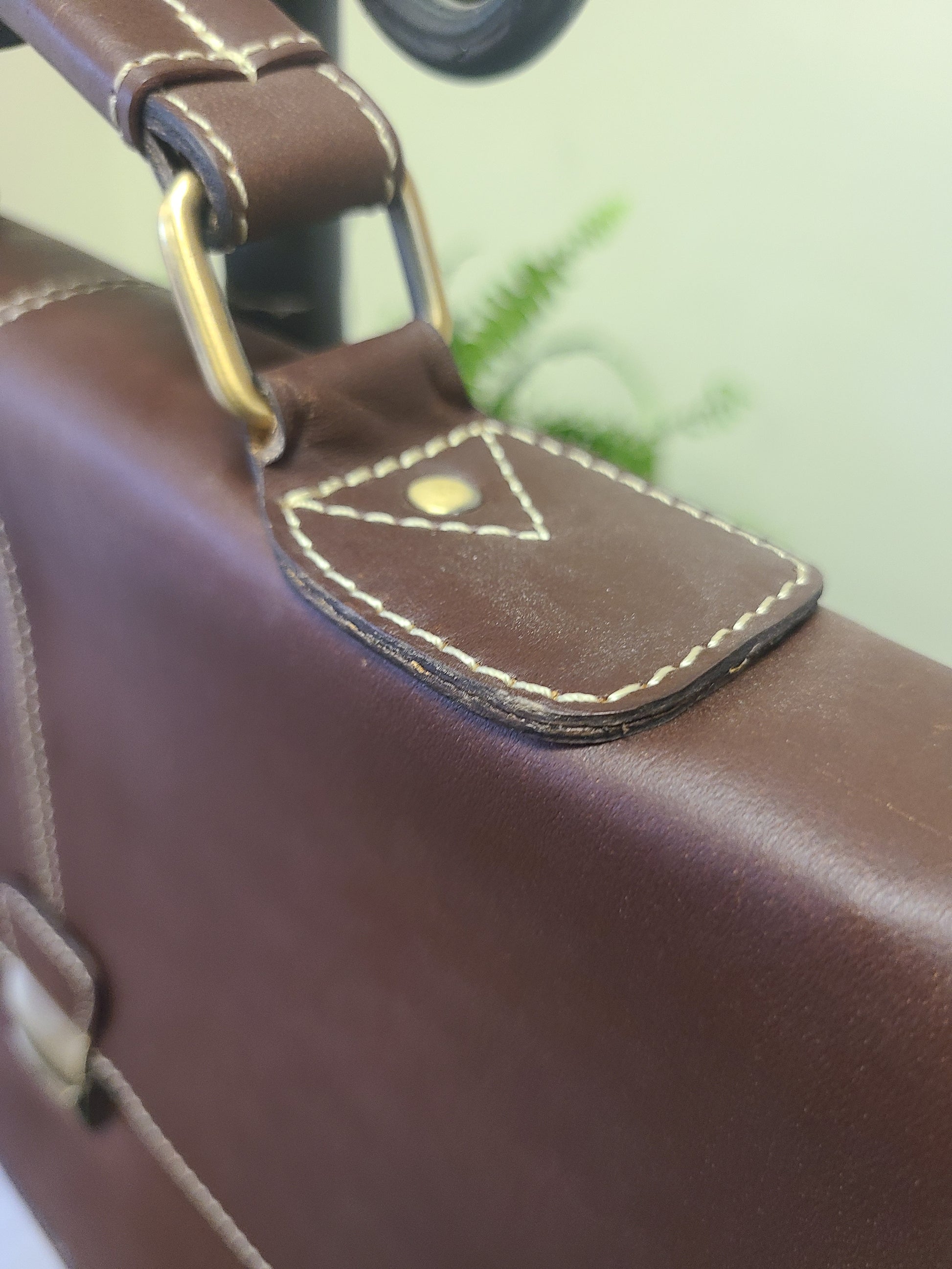 Leather Stitched Messenger Bag - Chocolate-Status Co. Leather Studio
