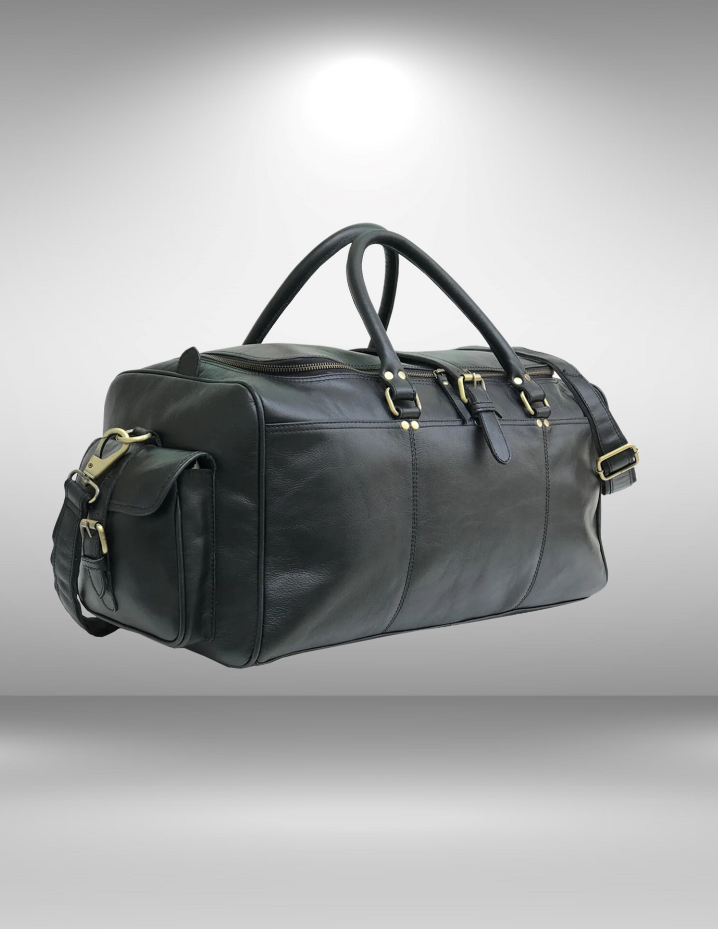 Black Leather Cowhide Weekender Bag-Status Co. Leather Studio