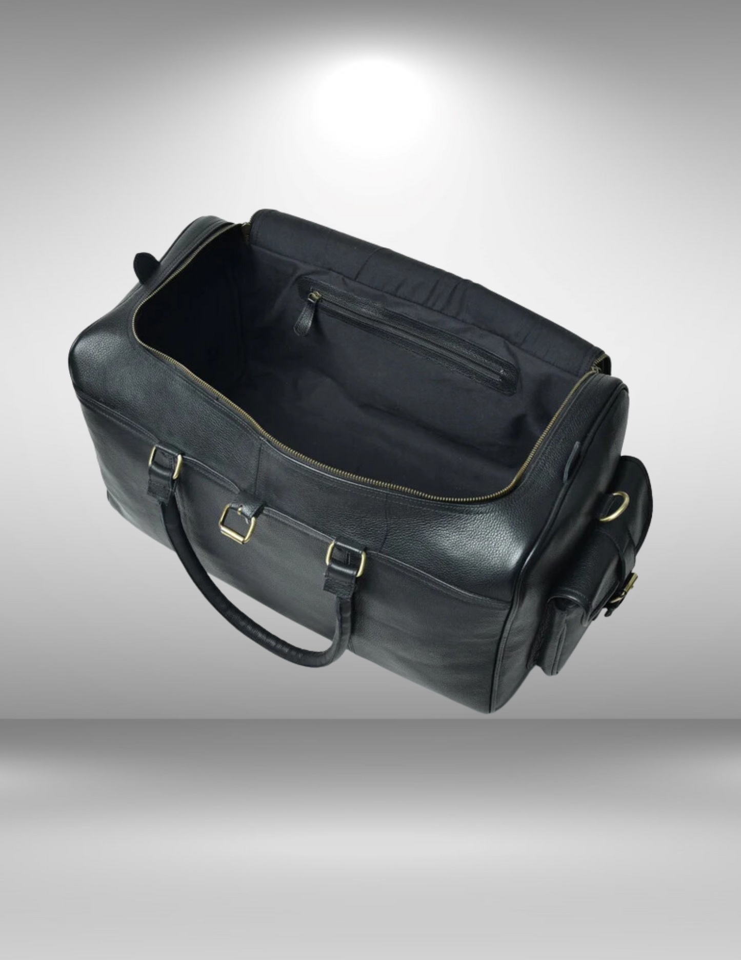 Black Leather Cowhide Weekender Bag-Status Co. Leather Studio