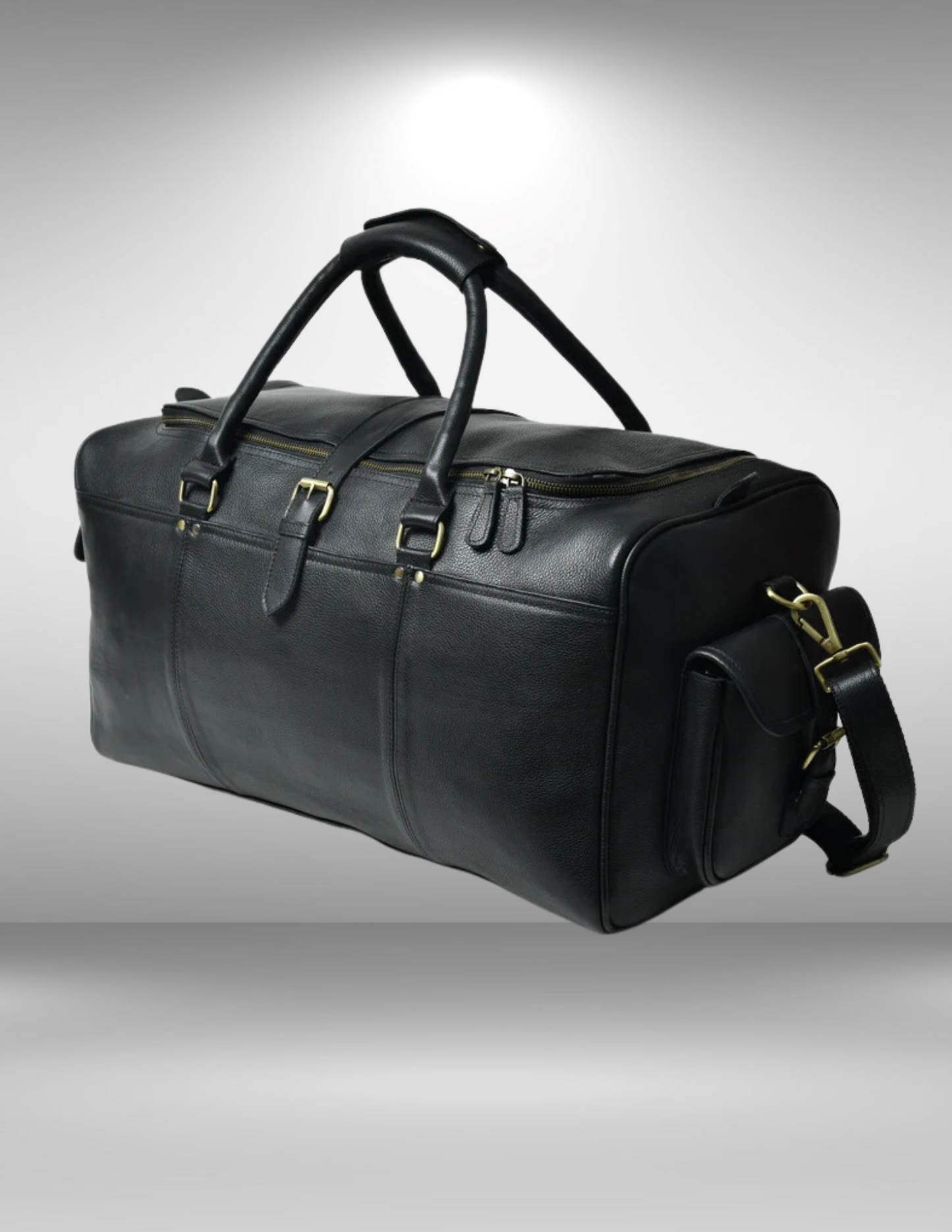 Black Leather Cowhide Weekender Bag-Status Co. Leather Studio