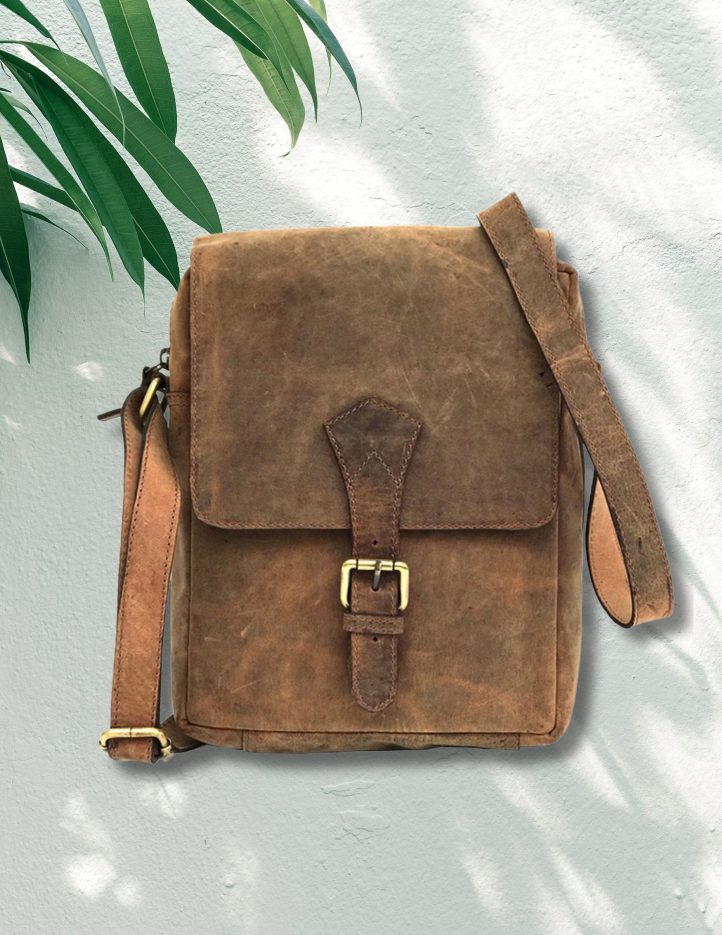 Full-grain Buffalo Leather Sling Messenger Bag - Rustic Brown-Status Co. Leather Studio
