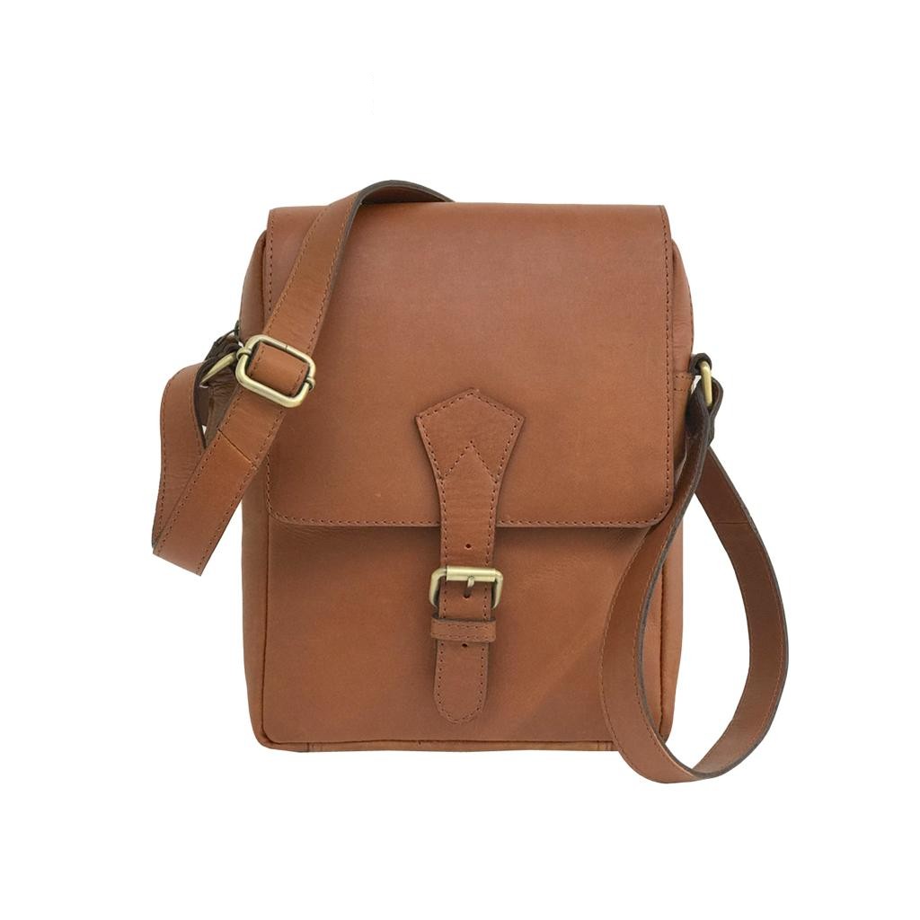 Full-grain Buffalo Leather Sling Messenger Bag - Sandstone Brown-Status Co. Leather Studio