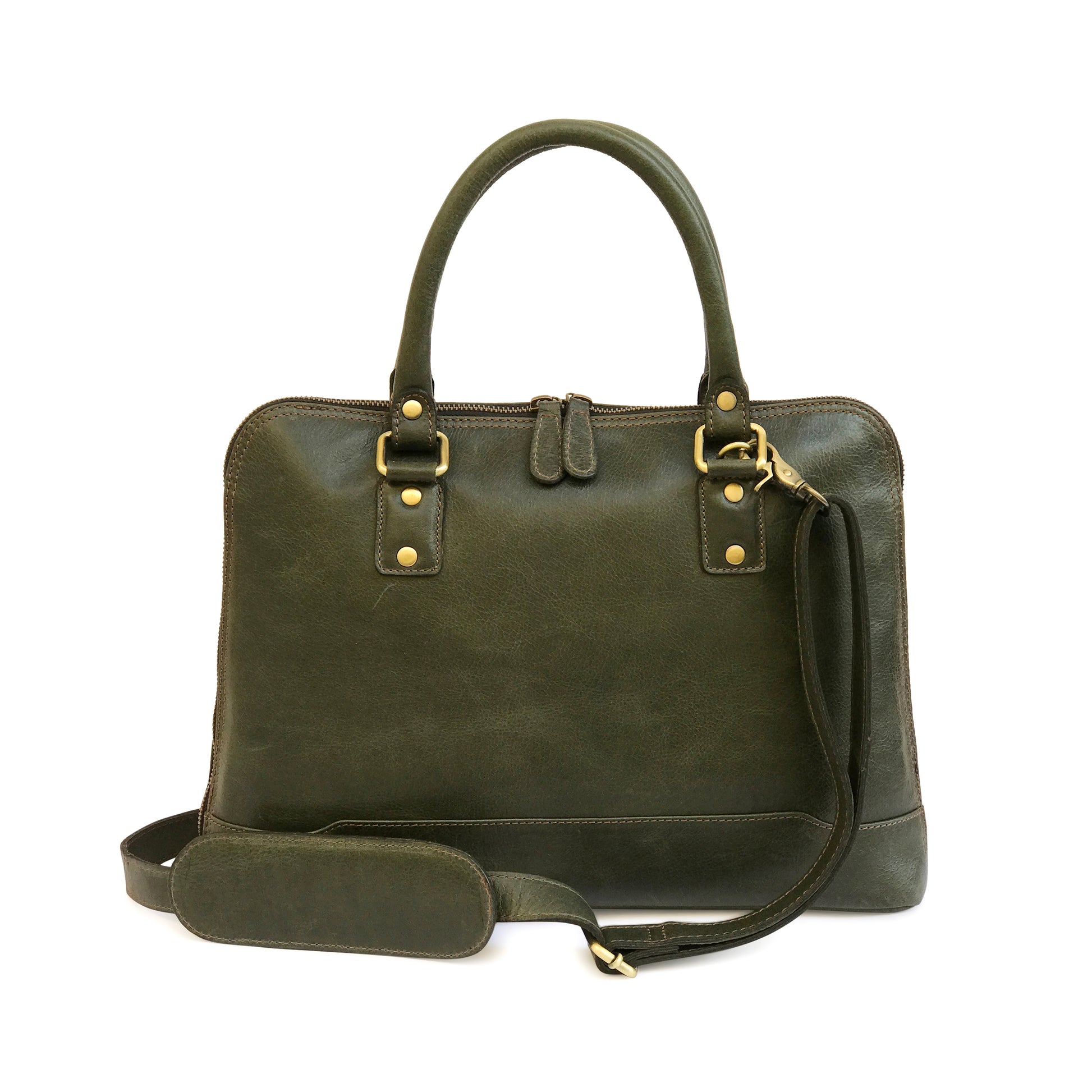 2731 laptop backpack Modern Brazilian Leather Laptop Bag - Forest Green