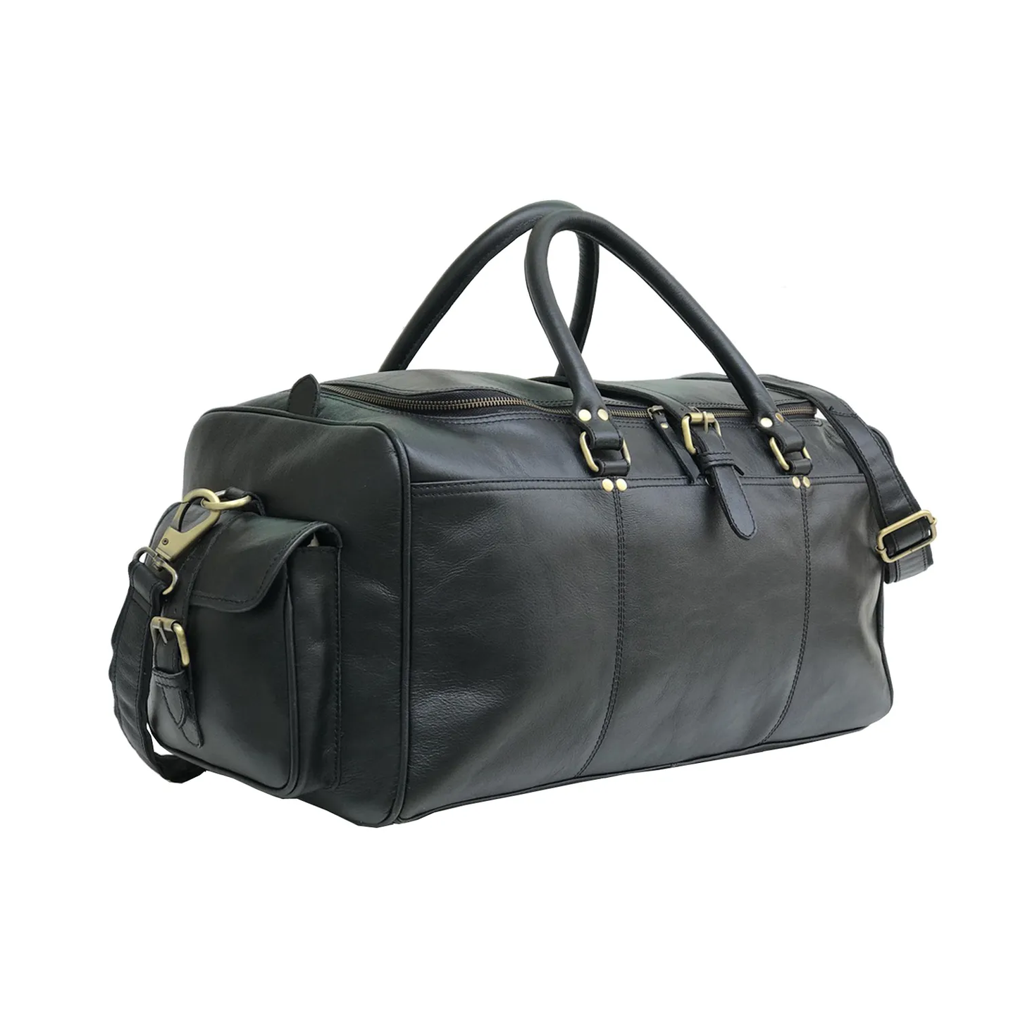 Black Leather Cowhide Weekender Bag-Status Co. Leather Studio