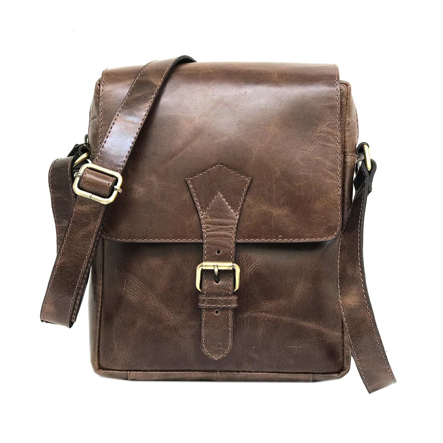 Full-grain Buffalo Leather Sling Messenger Bag - Marbled Brown-Status Co. Leather Studio