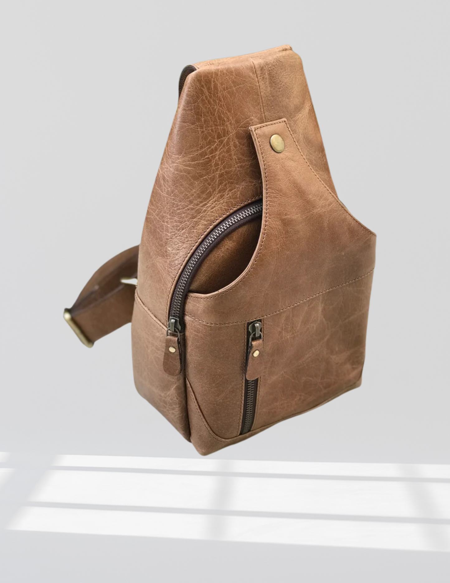 Modern Leather Chest Bag - Caramel-Status Co. Leather Studio