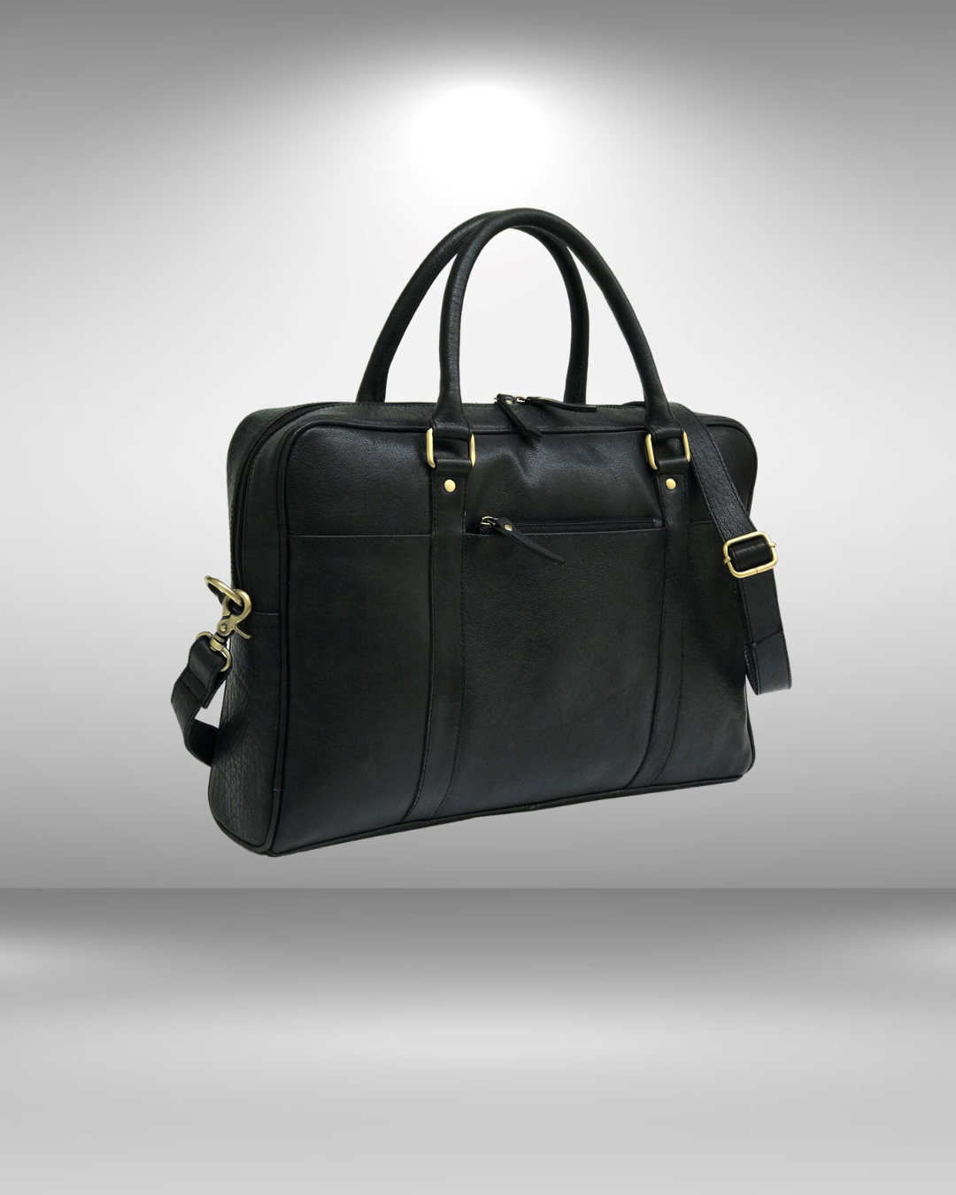 Black Leather Laptop Bag - Single Zipper Compartment-Status Co. Leather Studio