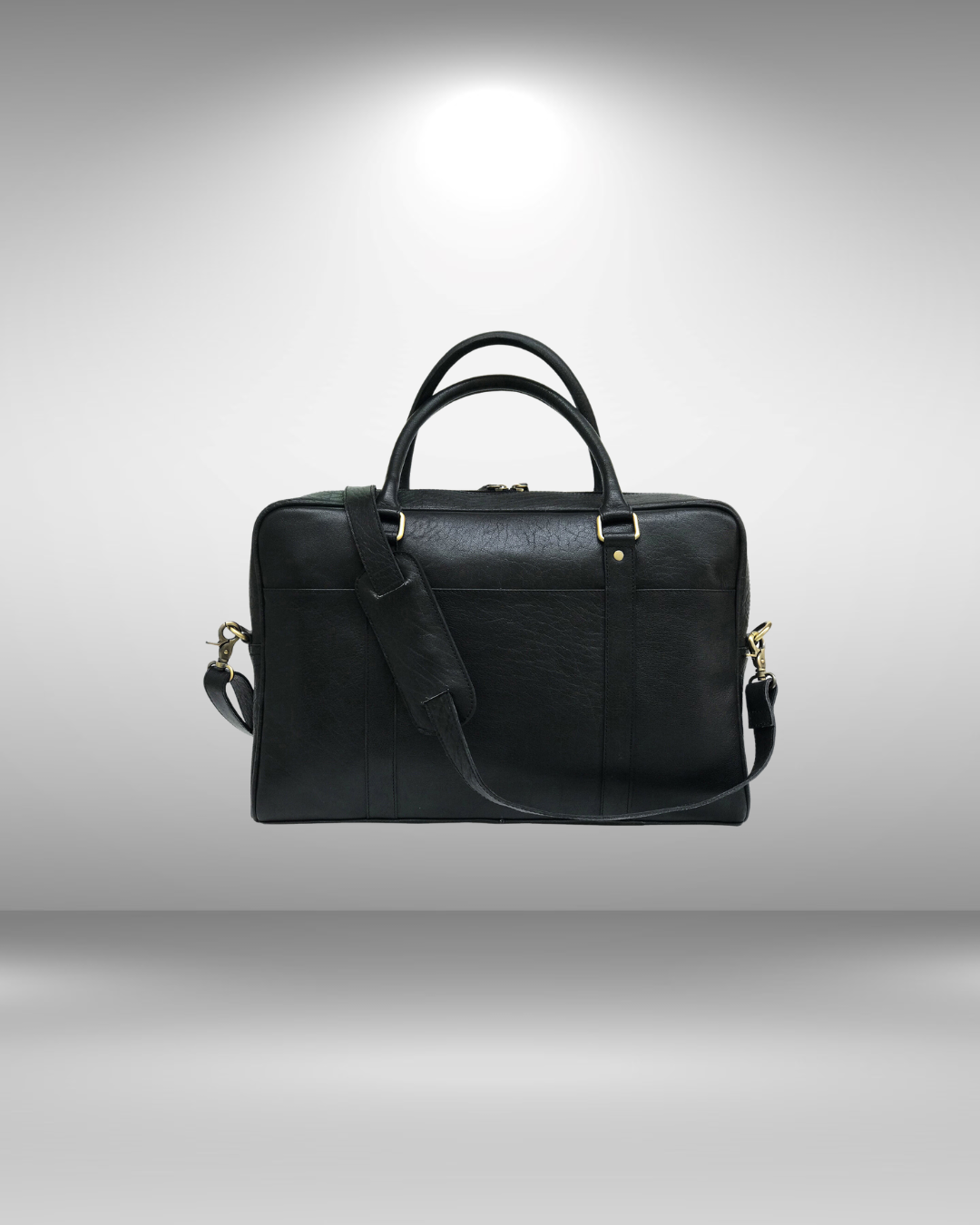 Black Leather Laptop Bag - Single Zipper Compartment-Status Co. Leather Studio