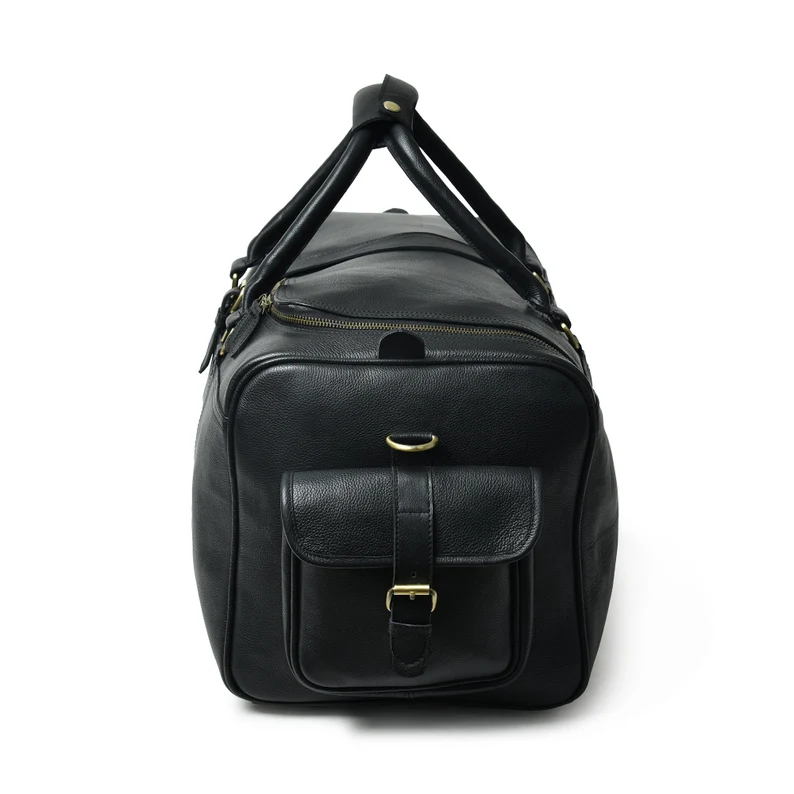 Black Leather Cowhide Weekender Bag-Status Co. Leather Studio