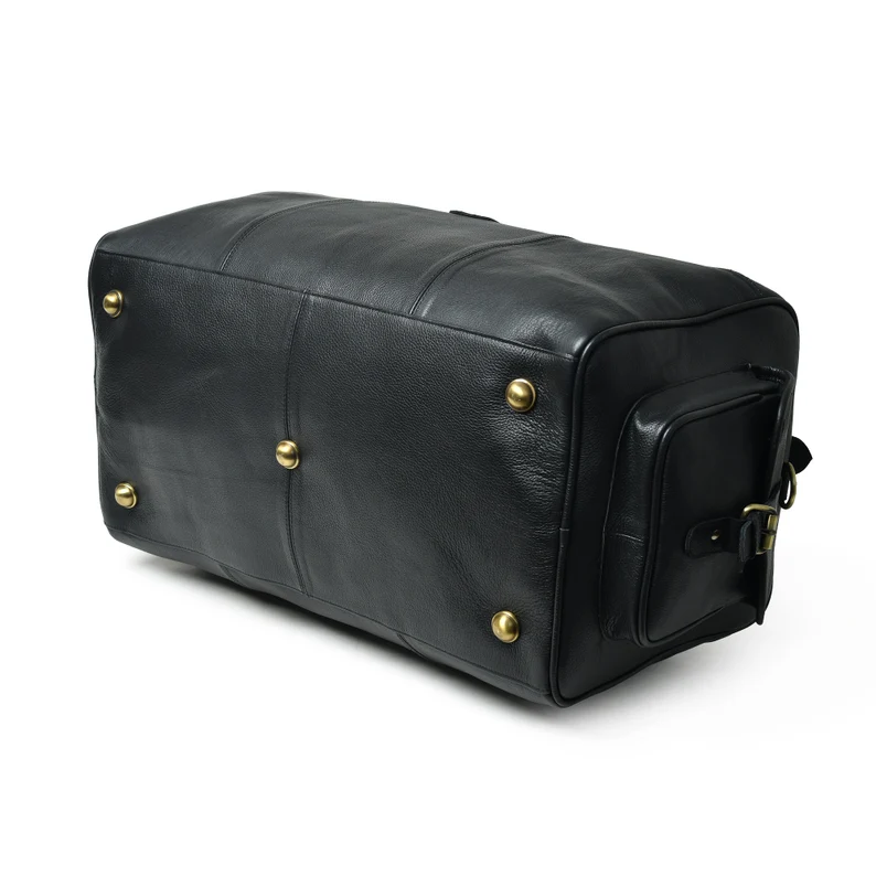 Black Leather Cowhide Weekender Bag-Status Co. Leather Studio