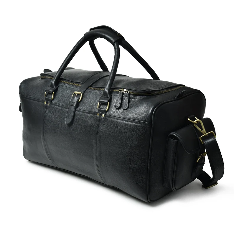 Black Leather Cowhide Weekender Bag-Status Co. Leather Studio