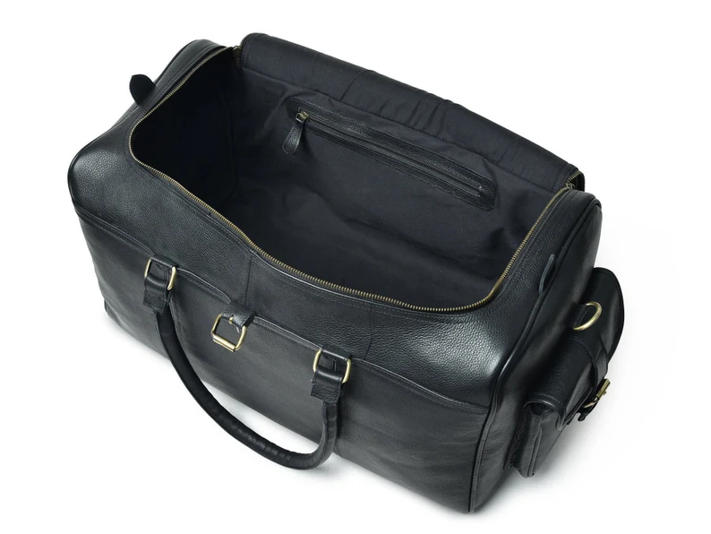 Black Leather Cowhide Weekender Bag-Status Co. Leather Studio