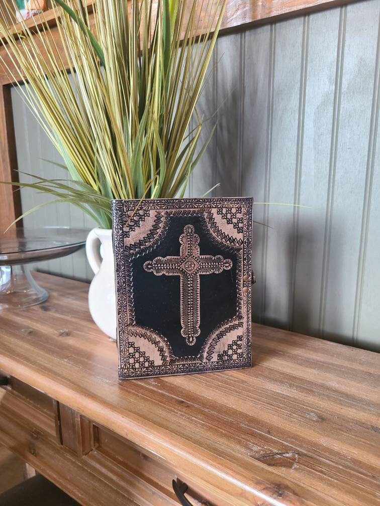 Gothic Cross Leather Writing Journal - Black and Tan-Status Co. Leather Studio