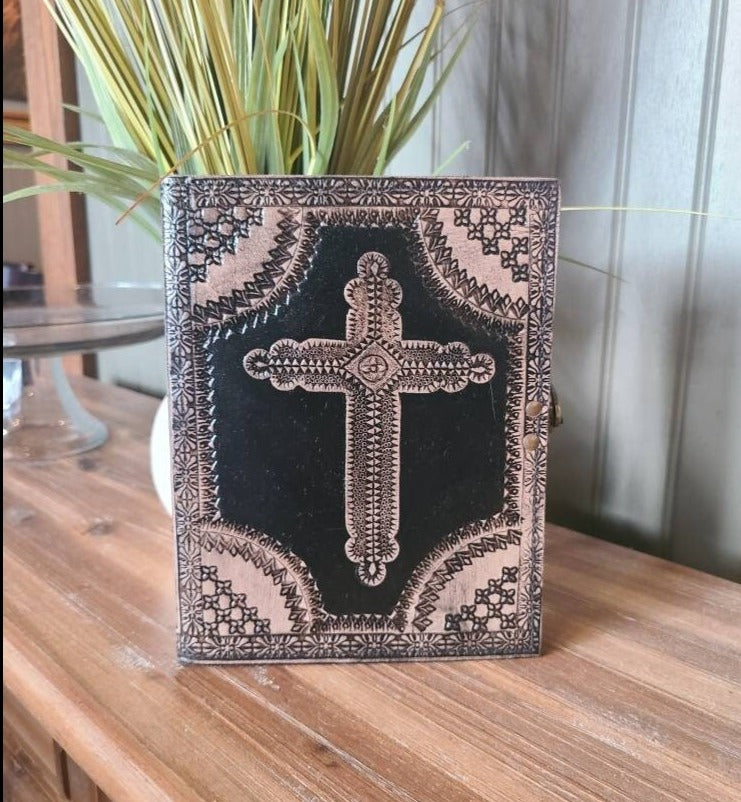 Gothic Cross Leather Writing Journal - Black and Tan-Status Co. Leather Studio