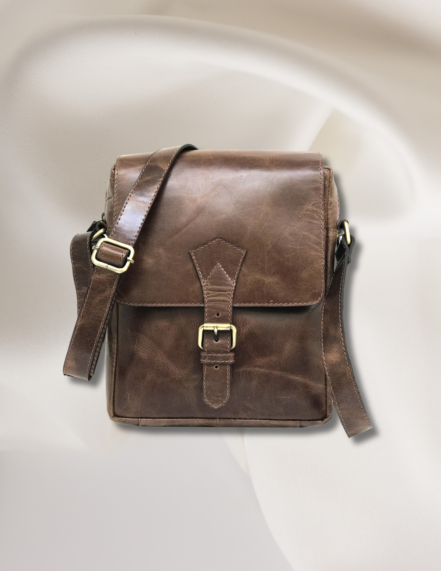 Full grain Buffalo Leather Sling Messenger Bag Expresso Brown