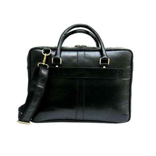 Black Leather Laptop Bag - Dual Zipper Compartment-Status Co. Leather Studio