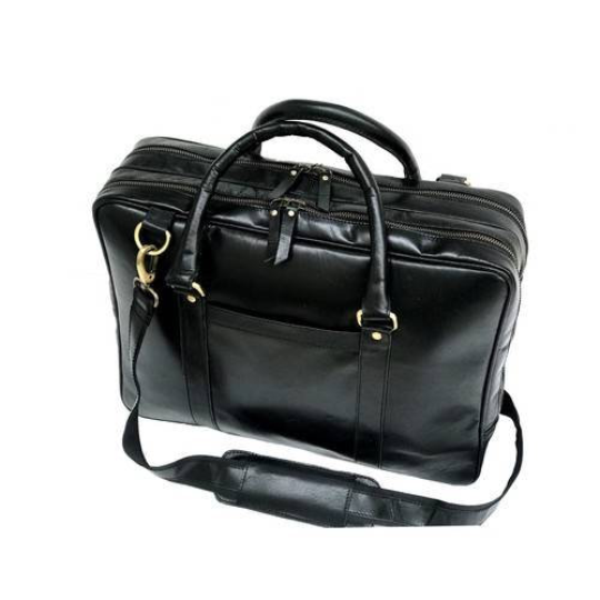 Black Leather Laptop Bag - Dual Zipper Compartment-Status Co. Leather Studio