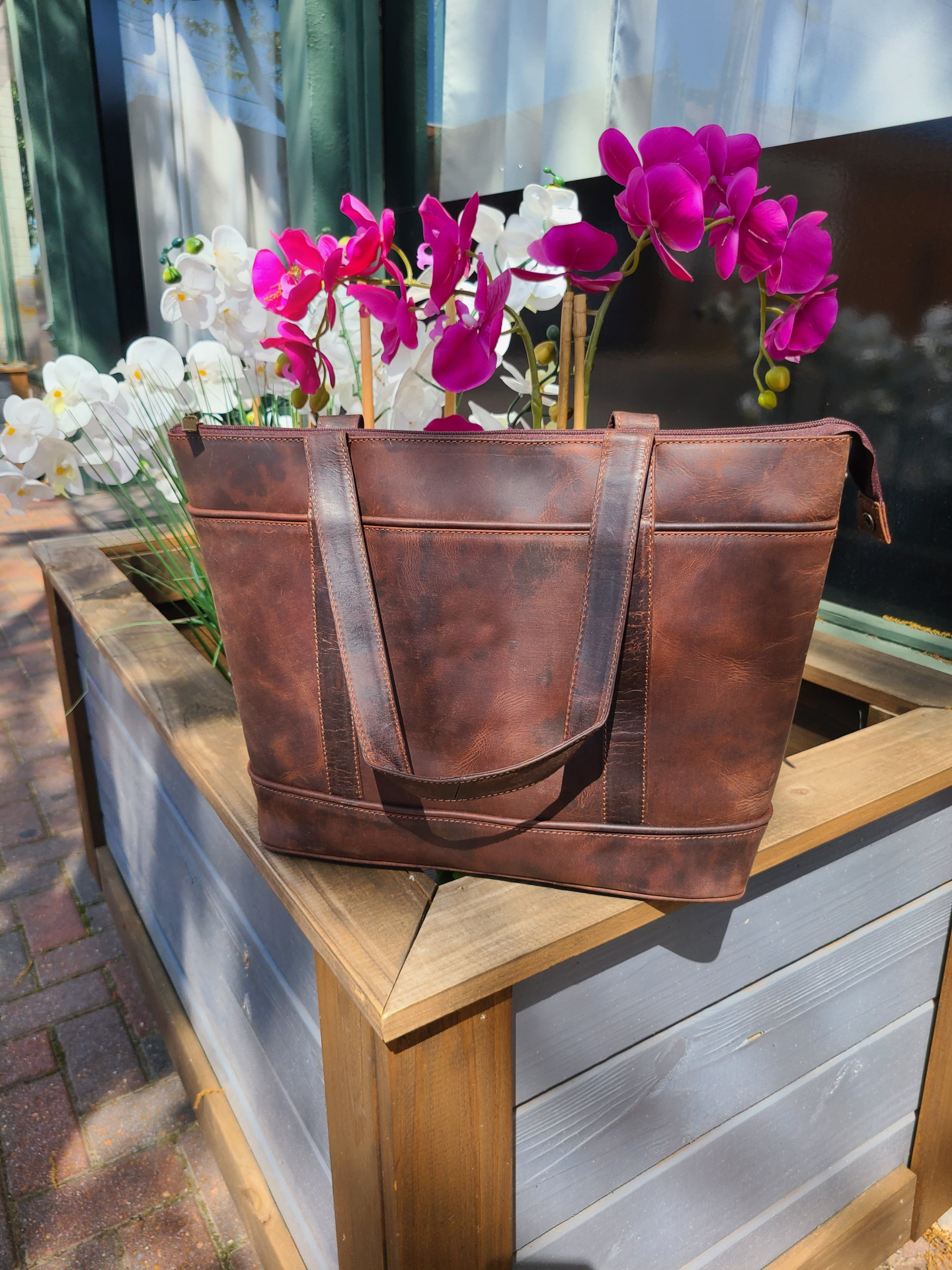 Women's Hunter Leather Tote and Shoulder Bag-Status Co. Leather Studio