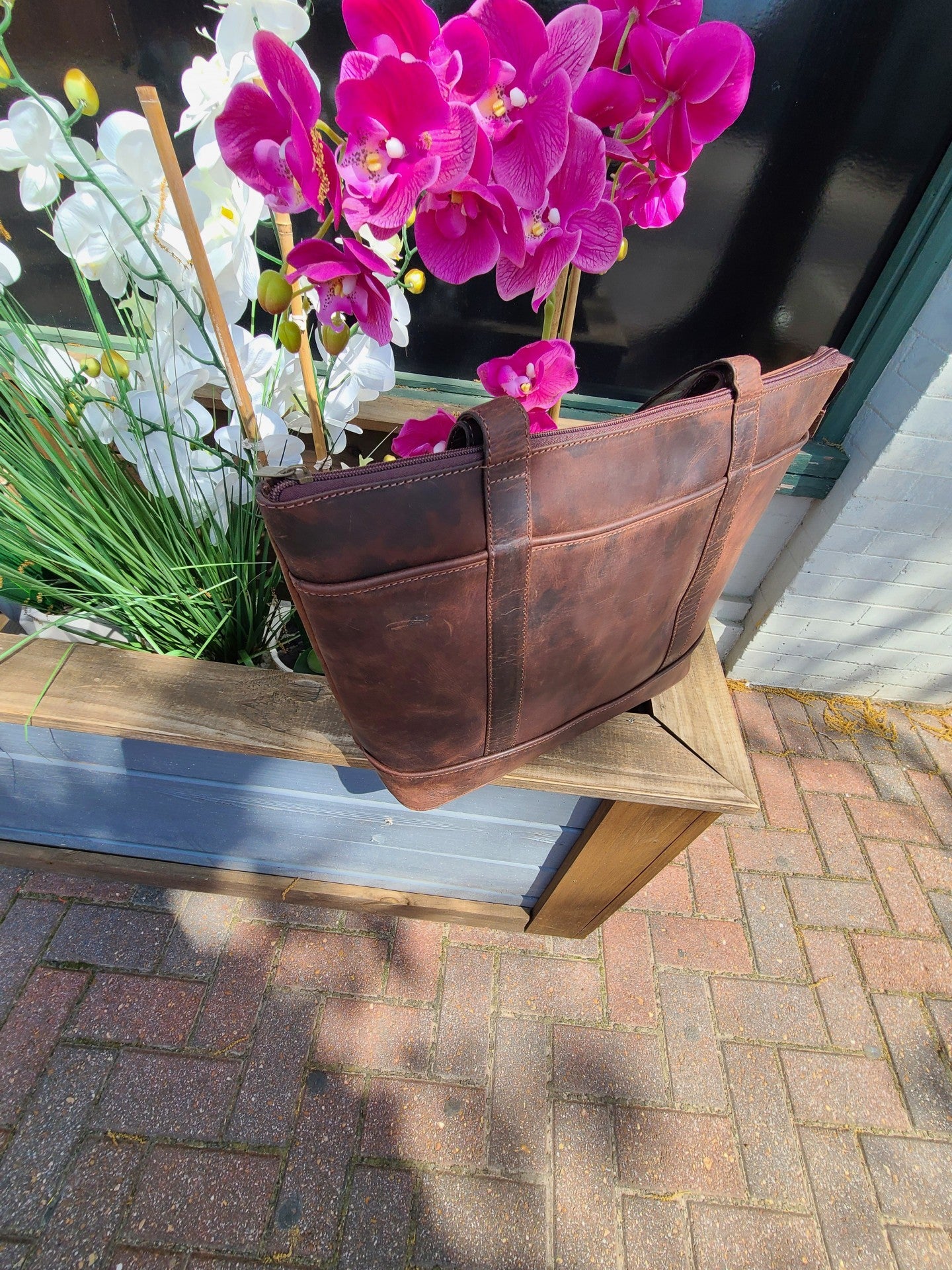 Women's Hunter Leather Tote and Shoulder Bag-Status Co. Leather Studio
