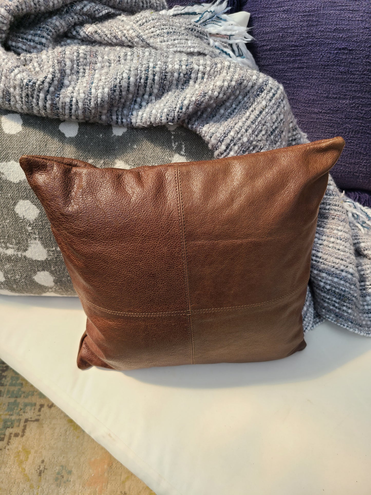 100% Leather Coffee Brown Throw Pillow Cover - 16 x 16-Status Co. Leather Studio